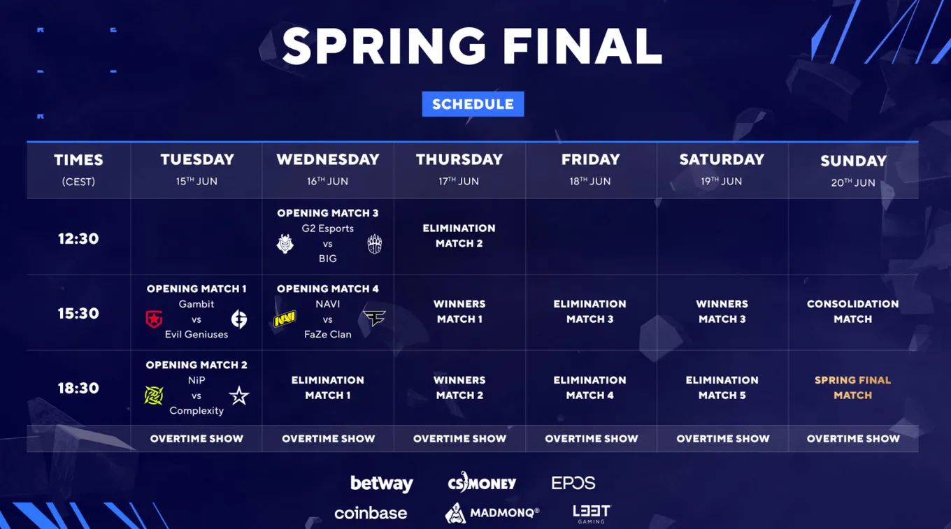 Расписание BLAST Premier: Spring Finals 2021