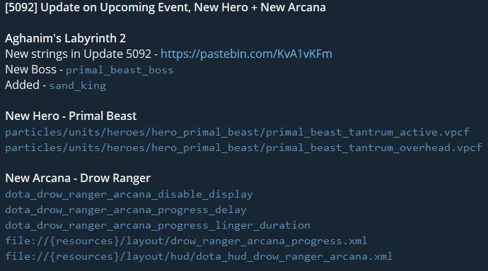 Упоминания арканы на Drow Ranger, нового ивента и героев в коде Dota 2