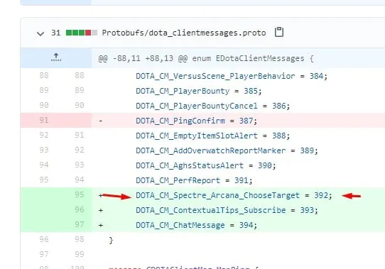 Упоминание арканы на Spectre в файлах Dota 2