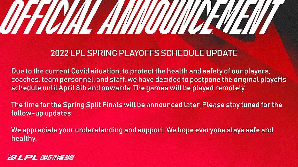Заявление организаторов&nbsp;LPL 2022 Spring