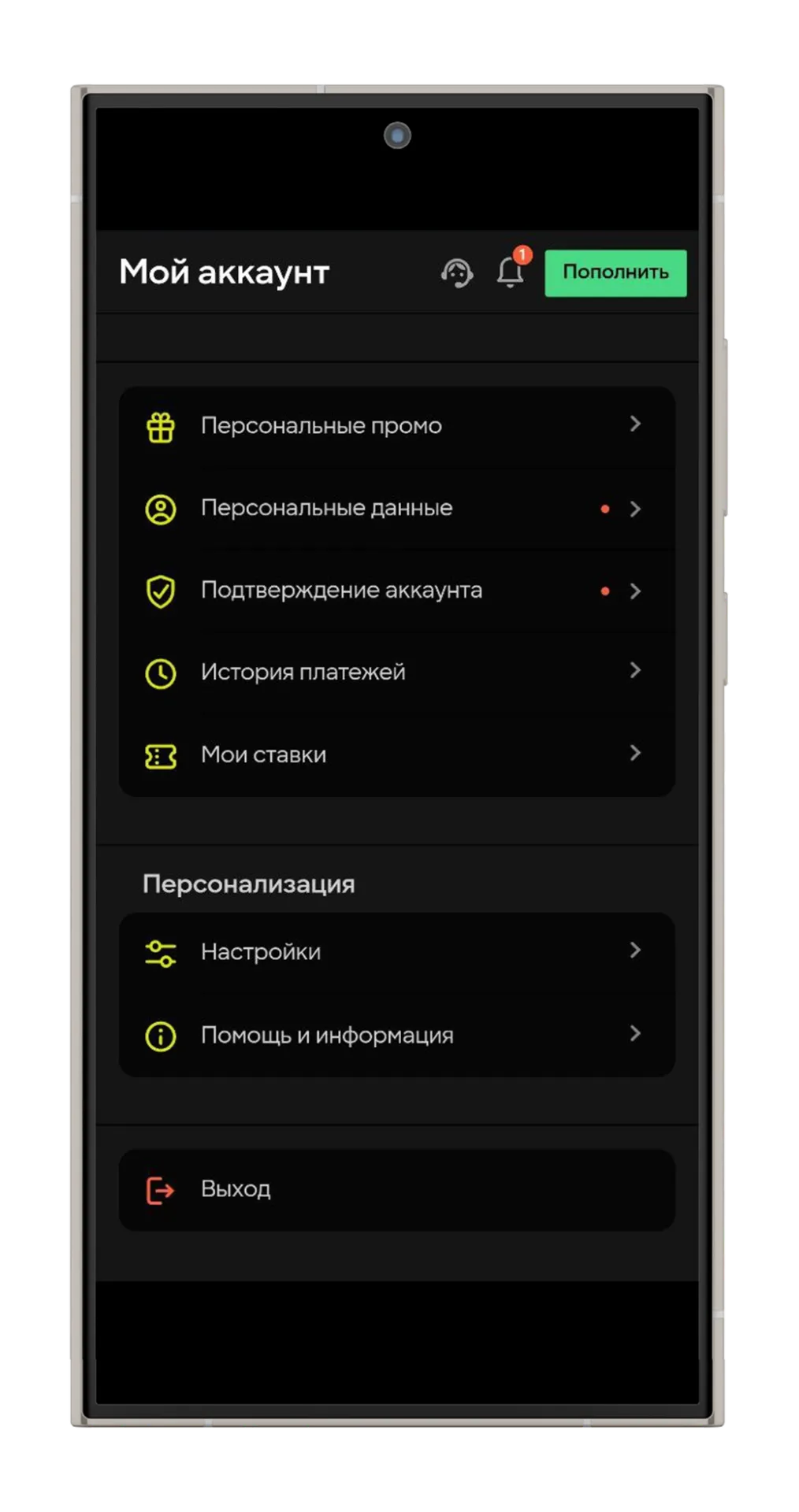 Разделы ЛК