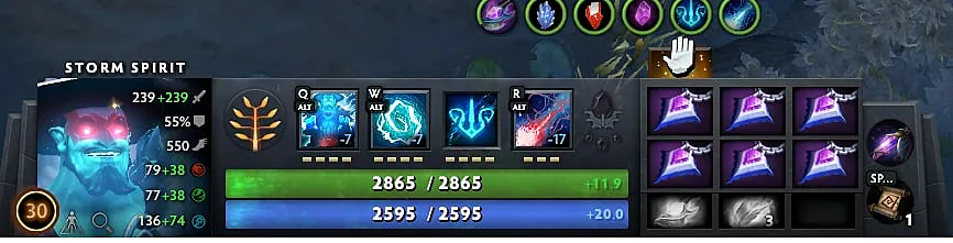 Отрицательная стоимость маны на способностях Storm Spirit