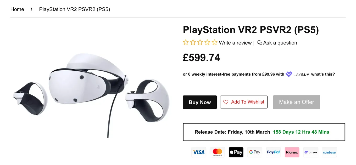 Страница предзаказа PS VR2