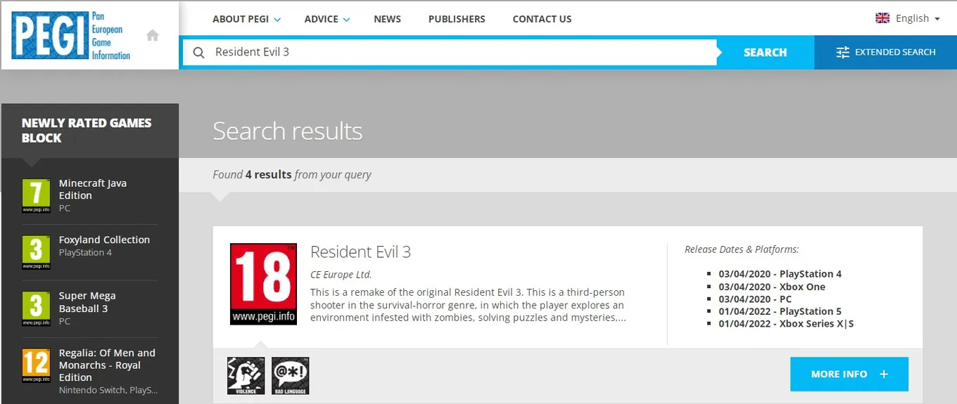 Сайт Pan European Game Information