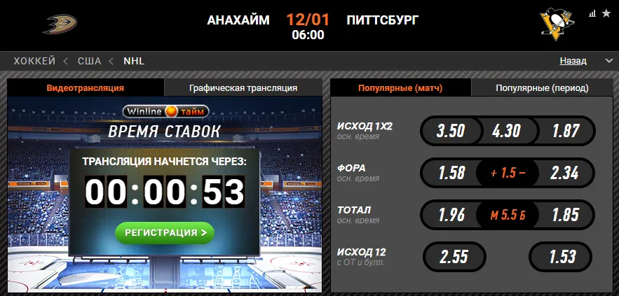 Винлайн «Анахайм» – «Питтсбург»